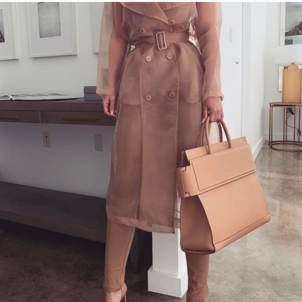 BNWT Sheer Tan Trench Style Layering Coat Women's Large - Picture 2 of 15